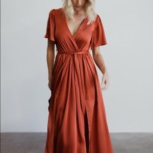 Baltic Born Sicily Rust Satin Maxi Dress - Small